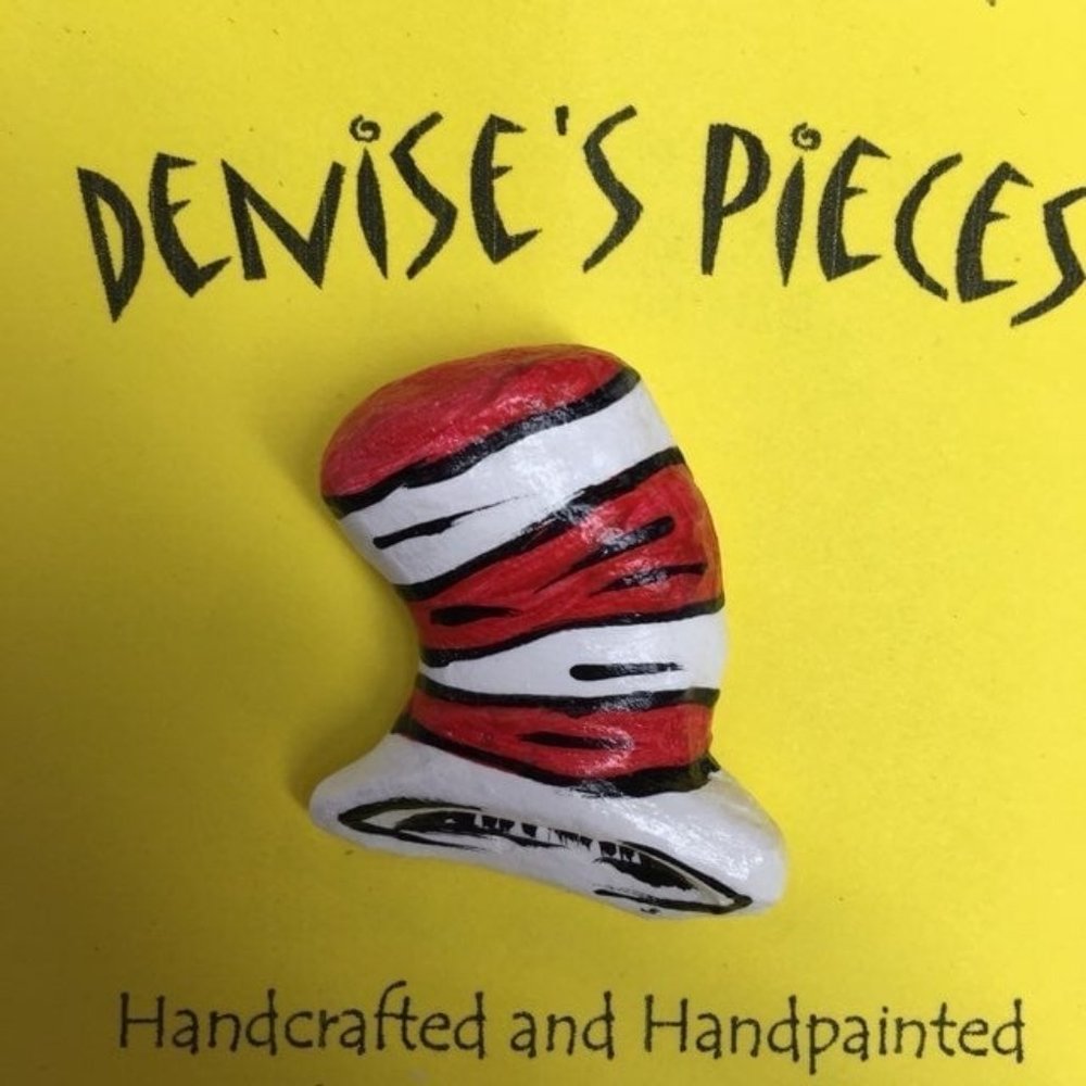 Seuss Cat In The Hat Pin Brooch 1.5 In Artisan Red White Striped Seussical 4